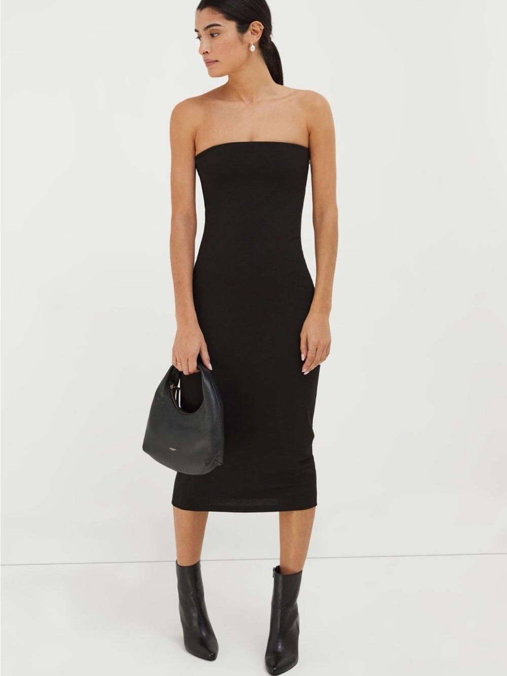 MARELLA Strapless Black Midi Bodycon Dress